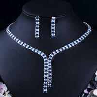 Luxurious Bridal Rectangle Copper Plating Inlay Artificial Gemstones White Gold Plated Rhodium Plated Jewelry Set main image 1