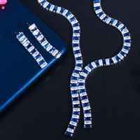 Luxurious Bridal Rectangle Copper Plating Inlay Artificial Gemstones White Gold Plated Rhodium Plated Jewelry Set main image 9