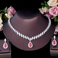 Luxurious Bridal Shiny Water Droplets Copper Plating Inlay Artificial Gemstones White Gold Plated Rhodium Plated Jewelry Set main image video