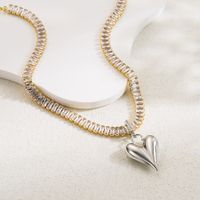 Elegant Vintage Style Simple Style Heart Shape Copper 18k Gold Plated Zircon Pendant Necklace In Bulk main image 3