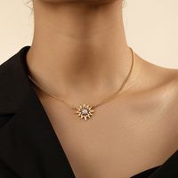 Ig Style Cute Sun Flower Alloy Plating Inlay Glass 14k Gold Plated Women's Pendant Necklace main image 1
