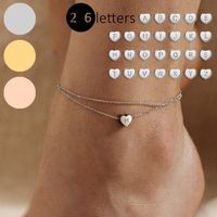 Beach Simple Style Letter Heart Shape Stainless Steel Plating Inlay Zircon 18k Gold Plated Women's Anklet main image 1