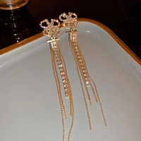 Fashion Alloy Diamond-studded Geometric Earrings Long Tassel Flower Earrings sku image 4