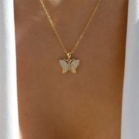 Sweet Animal Butterfly Zinc Alloy Inlay Artificial Rhinestones Women's Pendant Necklace sku image 1