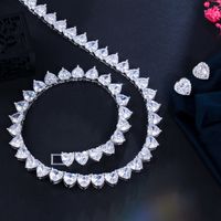 Copper White Gold Plated Rhodium Plated Silver Plated Luxurious Wedding Bridal Plating Inlay Heart Shape Crown Snowflake Artificial Gemstones Jewelry Set main image 3