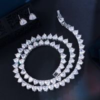 Copper White Gold Plated Rhodium Plated Silver Plated Luxurious Wedding Bridal Plating Inlay Heart Shape Crown Snowflake Artificial Gemstones Jewelry Set main image 2