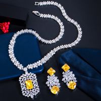 Copper White Gold Plated Rhodium Plated Wedding Bridal Plating Inlay Heart Shape Crown Snowflake Artificial Gemstones Jewelry Set main image 1