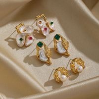 1 Pair Vintage Style Baroque Style Sweet Irregular Plating Inlay Copper Freshwater Pearl Zircon 18k Gold Plated Ear Studs main image 1