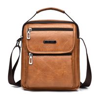 Men's All Seasons Pu Leather Solid Color Vintage Style Square Zipper Shoulder Bag sku image 2