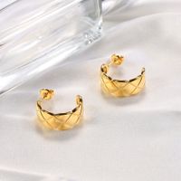 1 Pair Handmade Romantic C Shape Side Stripe Plating Thick Stainless Steel 18k Gold Plated Ear Studs main image 2