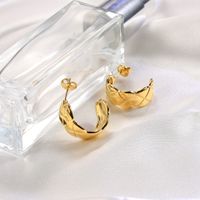 1 Pair Handmade Romantic C Shape Side Stripe Plating Thick Stainless Steel 18k Gold Plated Ear Studs main image 3