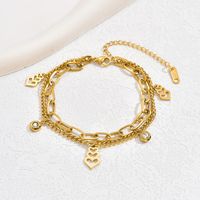 Hip Hop Color Sólido Estilo De Moda Torre Eiffel Forma De Corazón Cerrar Con Llave Acero Inoxidable 201 Chapados en oro de 18k Circón Pulsera Al Mayoreo main image 9