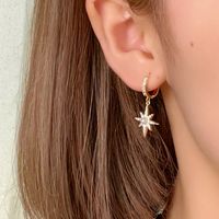 1 Pair Elegant Simple Style Shiny Star Plating Inlay Copper Artificial Pearls Zircon Gold Plated Drop Earrings main image 1