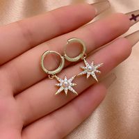 1 Pair Elegant Simple Style Shiny Star Plating Inlay Copper Artificial Pearls Zircon Gold Plated Drop Earrings main image 3