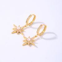 1 Pair Elegant Simple Style Shiny Star Plating Inlay Copper Artificial Pearls Zircon Gold Plated Drop Earrings main image 2
