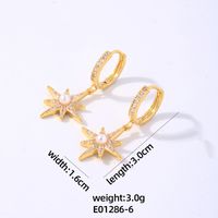 1 Pair Elegant Simple Style Shiny Star Plating Inlay Copper Artificial Pearls Zircon Gold Plated Drop Earrings sku image 1