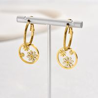 1 Pair IG Style Lady Commute Flower Plating 201 Stainless Steel 18K Gold Plated Drop Earrings main image 1