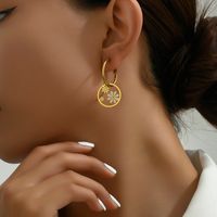 1 Pair IG Style Lady Commute Flower Plating 201 Stainless Steel 18K Gold Plated Drop Earrings main image 5