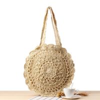 Women's Large Spring&summer Straw Solid Color Vacation Round Zipper Straw Bag sku image 2