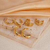 1 Pair Vacation Beach Simple Style C Shape Lines Plating 304 Stainless Steel 14K Gold Plated Ear Studs main image 1