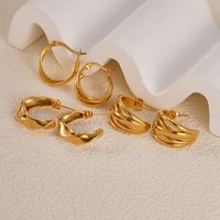 1 Pair Vacation Beach Simple Style C Shape Lines Plating 304 Stainless Steel 14K Gold Plated Ear Studs main image 3
