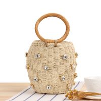 Women's Small Spring&summer Straw Solid Color Vacation Bucket String Straw Bag sku image 3