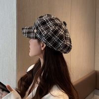 Women's Vintage Style Plaid Curved Eaves Beret Hat main image 2