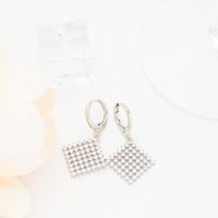 Wholesale Jewelry Simple Style Solid Color Rhombus Copper Alloy Artificial Rhinestones Zircon White Gold Plated Plating Hollow Out Inlay Drop Earrings sku image 1
