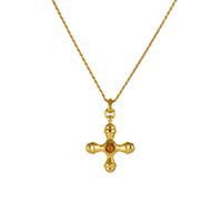 Ig Style Cool Style Cross Copper Plating Inlay Tiger Eye 18k Gold Plated Pendant Necklace main image 4
