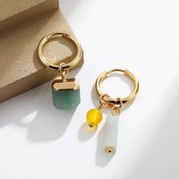1 Pair Retro Asymmetrical Square Plating Inlay Stainless Steel Natural Stone Drop Earrings main image 1