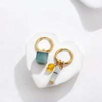 1 Pair Retro Asymmetrical Square Plating Inlay Stainless Steel Natural Stone Drop Earrings sku image 1