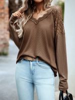 Women's Knitwear Long Sleeve Sweaters & Cardigans Hollow Out Casual Solid Color main image 3
