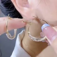 1 Pair Simple Style Solid Color Plating Inlay Copper Artificial Pearls Artificial Diamond Hoop Earrings main image 5