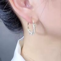 1 Pair Simple Style Solid Color Plating Inlay Copper Artificial Pearls Artificial Diamond Hoop Earrings main image 4