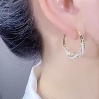 1 Pair Simple Style Solid Color Plating Inlay Copper Artificial Pearls Artificial Diamond Hoop Earrings main image 2