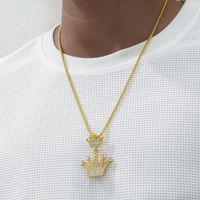 Hip-hop Crown Alloy Inlay Rhinestones Men's Pendant Necklace main image 4