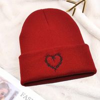 Unisex Simple Style Commute Heart Shape Embroidery Eaveless Beanie Hat main image 2