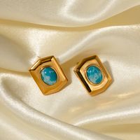 1 Pair Ig Style Simple Style Geometric Plating Inlay Stainless Steel Sea-pattern Stone 18k Gold Plated Ear Studs main image 1