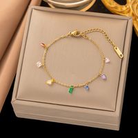 304 Stainless Steel 18K Gold Plated Sweet Inlay Oval Rectangle Artificial Rhinestones Bracelets Necklace sku image 1