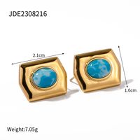 1 Pair Ig Style Simple Style Geometric Plating Inlay Stainless Steel Sea-pattern Stone 18k Gold Plated Ear Studs sku image 1