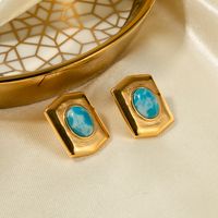 1 Pair Ig Style Simple Style Geometric Plating Inlay Stainless Steel Sea-pattern Stone 18k Gold Plated Ear Studs main image 6