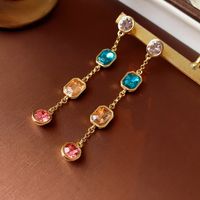 1 Paire Style Vintage Bloc De Couleur Incruster Alliage Strass Boucles D'oreilles sku image 1