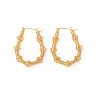 1 Pair Vintage Style Novelty U Shape Bamboo Plating Hollow Out Stainless Steel 18K Gold Plated Hoop Earrings main image 2