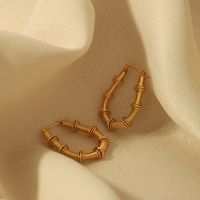 1 Pair Vintage Style Novelty U Shape Bamboo Plating Hollow Out Stainless Steel 18K Gold Plated Hoop Earrings main image 5