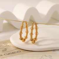1 Pair Vintage Style Novelty U Shape Bamboo Plating Hollow Out Stainless Steel 18K Gold Plated Hoop Earrings main image 4