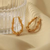 1 Pair Vintage Style Novelty U Shape Bamboo Plating Hollow Out Stainless Steel 18K Gold Plated Hoop Earrings main image 6