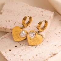 1 Pair Simple Style Commute Tree Heart Shape Plating Inlay 304 Stainless Steel Artificial Pearls Zircon 18K Gold Plated Drop Earrings main image 4