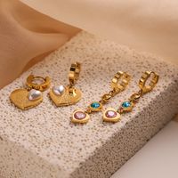 1 Pair Simple Style Commute Tree Heart Shape Plating Inlay 304 Stainless Steel Artificial Pearls Zircon 18K Gold Plated Drop Earrings main image 2