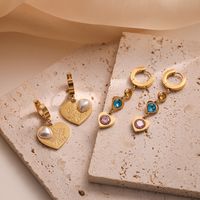 1 Pair Simple Style Commute Tree Heart Shape Plating Inlay 304 Stainless Steel Artificial Pearls Zircon 18K Gold Plated Drop Earrings main image 1