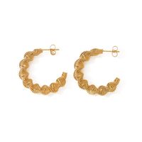 1 Pair Vintage Style Novelty C Shape The Answer Twist Plating Hollow Out Stainless Steel 18K Gold Plated Hoop Earrings main image 2
